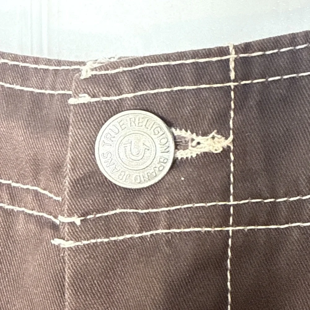 True Religion Baggy Cargo Pants 31 Brown Contrast Stitch Horseshoe Y2K Hip Hop